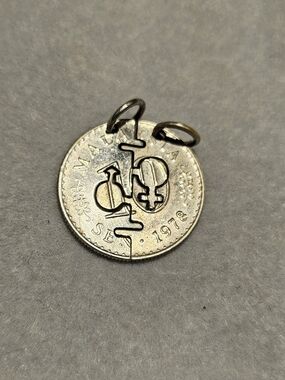 His & Hers Split Coin Pendant with Interlocking Symbols - Silver Tone